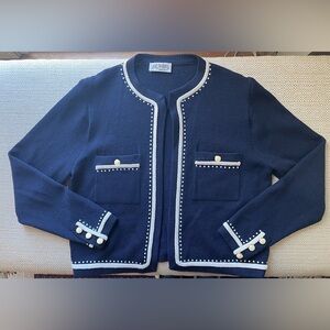 Vintage St. John Collection By Marie Gray Knit Women's Navy Cardigan